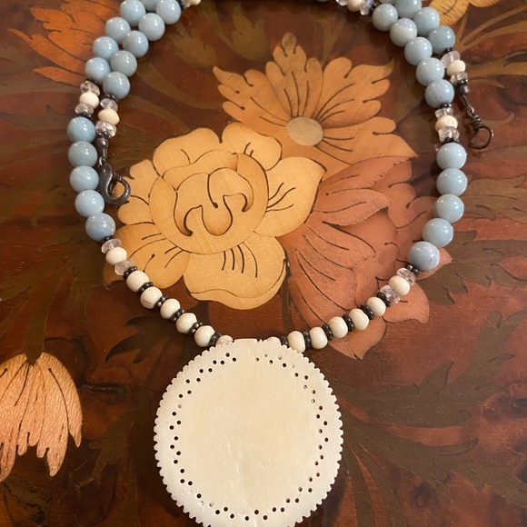 Handcarved Bone Rose Necklace - Picture 3 of 5